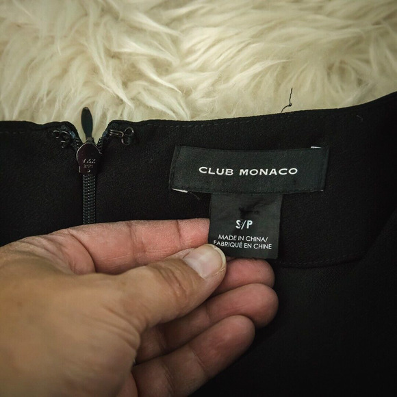 Club Monaco Size Small S Black Donnatina Ostrich Feather Crew 3/4 Sleeve Top - Picture 4 of 8